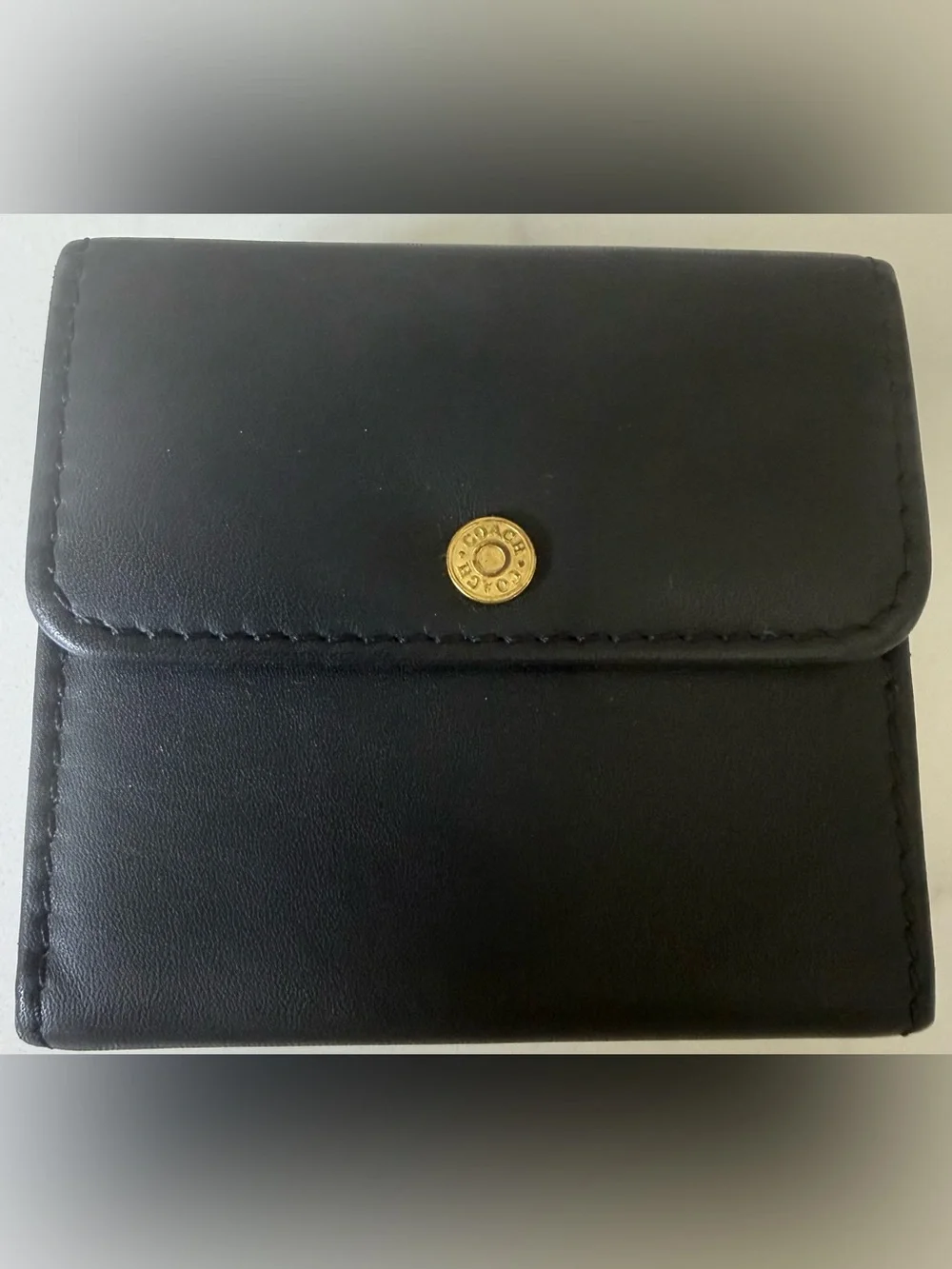 Vintage Coach Black Leather Compact Accessories Case with Gold Snap